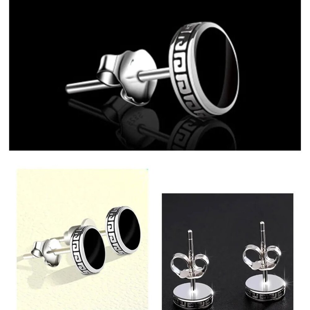π Greek 6mm Black Button Style 18K White Gold Earring Studs π Hypoallergenic! - Picture 2 of 9
